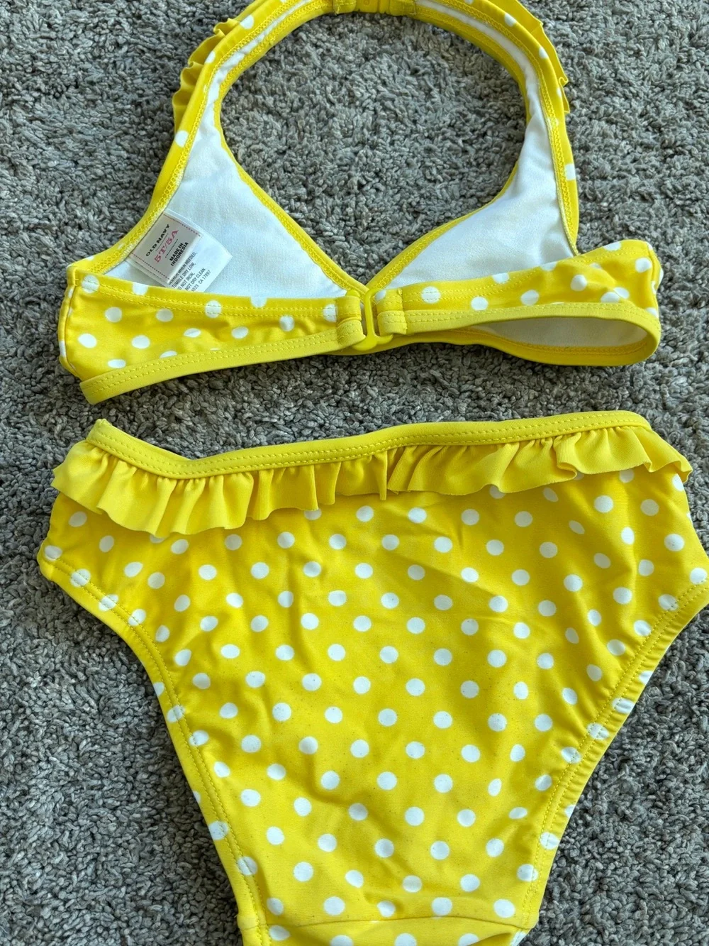Old Navy Yellow and White Polka Dot Ruffle Girls' Swim Bikini